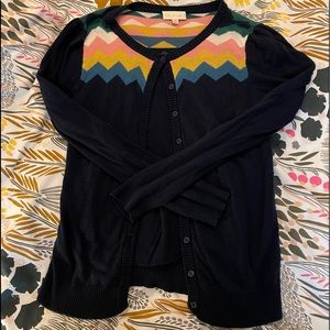 Navy Blue Cardigan with Rainbow Chevron Stripes